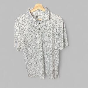 PGA TOUR Men's Large AirFlux Mesh Golf Polo White Novelty Print Short Sleeve